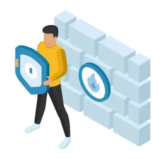 Illustration : un technicien protège son réseau derrière un pare-feu, symbole de la segmentation et de la défense en profondeur