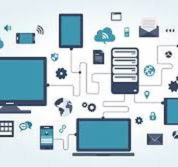Équipements connectés d'un réseau d'entreprise : postes, serveurs, téléphones, tablettes, imprimantes et objets connectés reliés entre eux